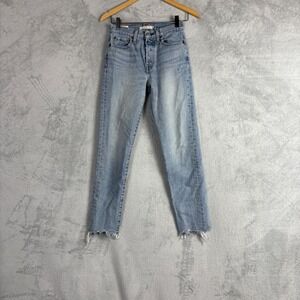Levi's Wedgie Straight Jeans Womens 24 Light Wash Blue High Rise Cotton Raw Hem